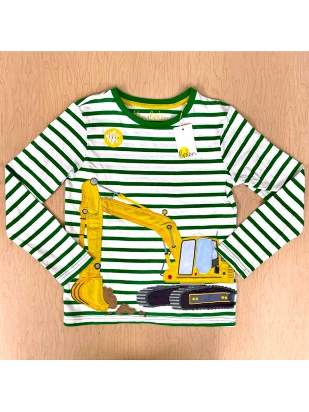 New Mini Boden Shirt Boys 8-9 Y Lift the Flap Vehicle Tee Ivory Green Diggger